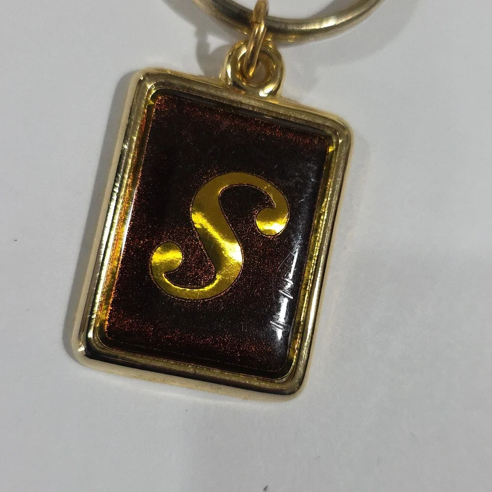 Gold Tone Rectangular Keychain with Initial 